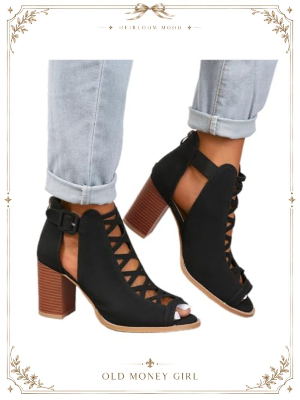 Womens Peep Toe Chunky Heel Sandals Cutout Ankle Strap Zip Dressy